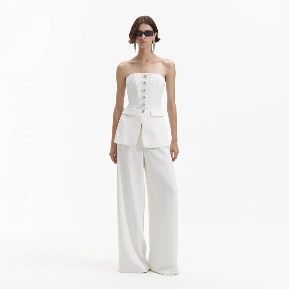 Self-Portrait White Bandeau Crepe Jumpsuit